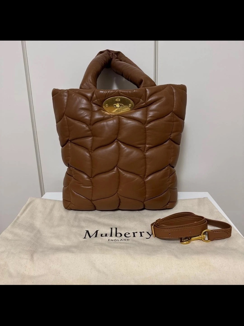Mulberry Tan Quilted Leather Tote with Gold Turn-Lock Detail